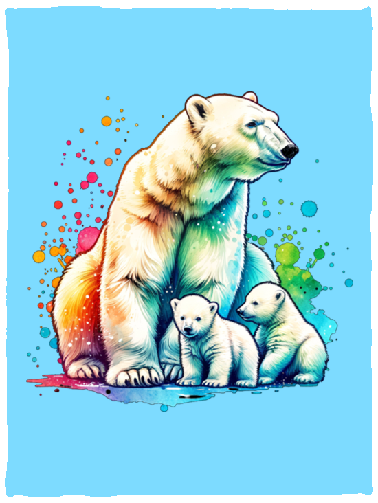 Polar Bear Mom with Cubs Fleece Blankets