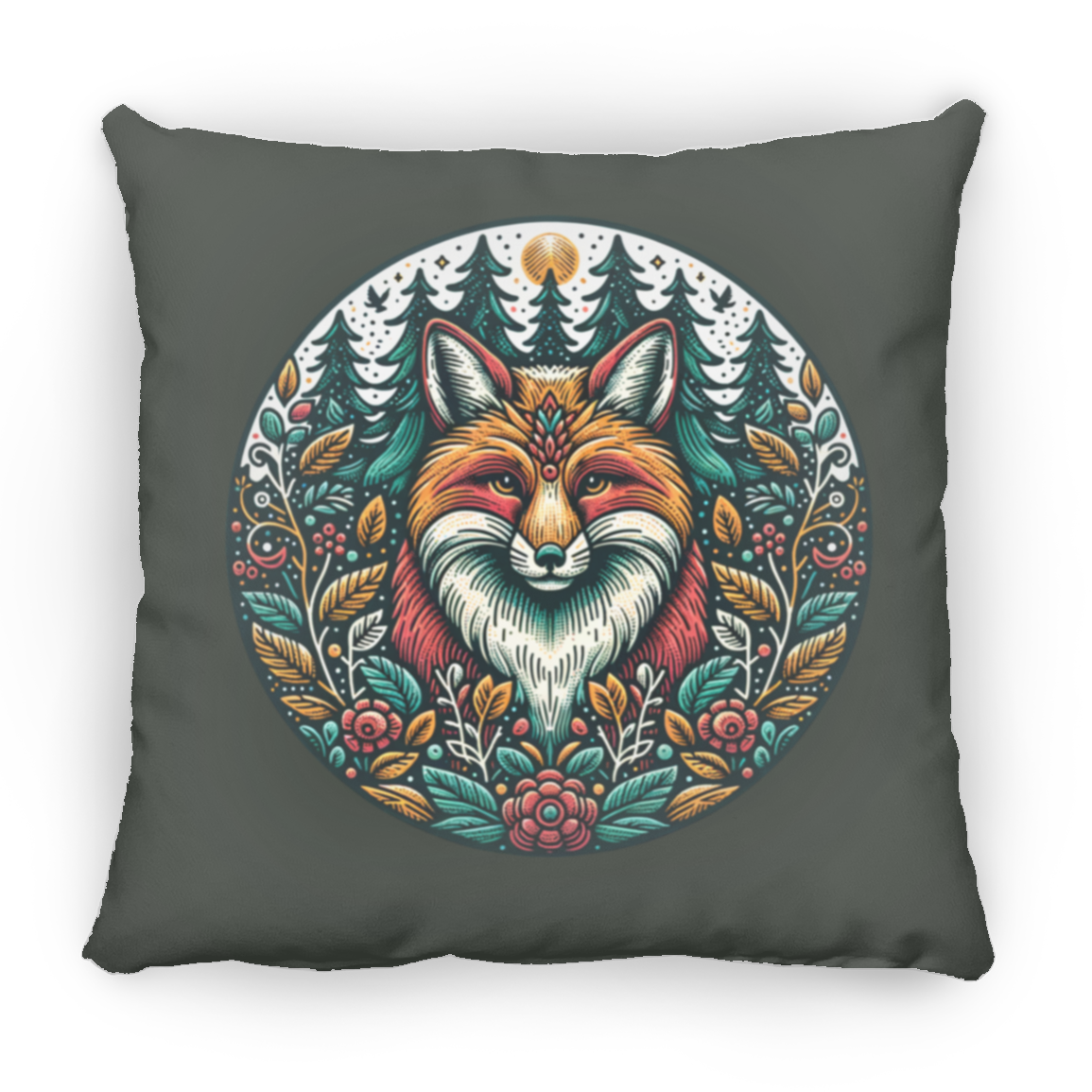Fox Circle Folk Art - Throw Pillows
