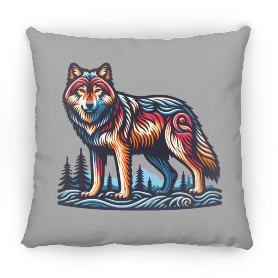 Wolf Block Print - Throw Pillows