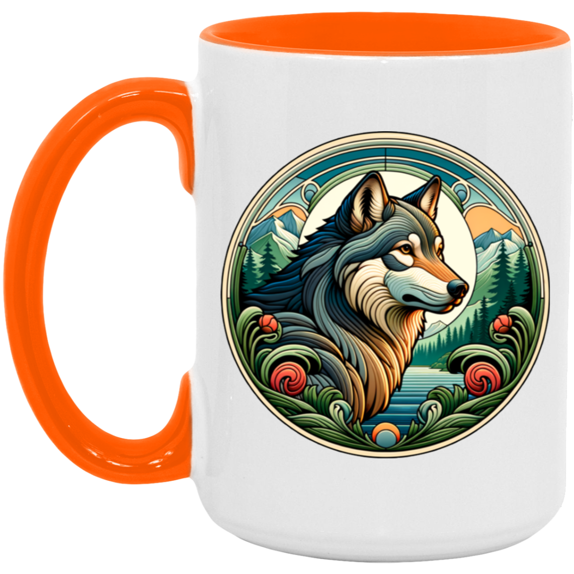 Wolf, Art Nouveau Style Mugs