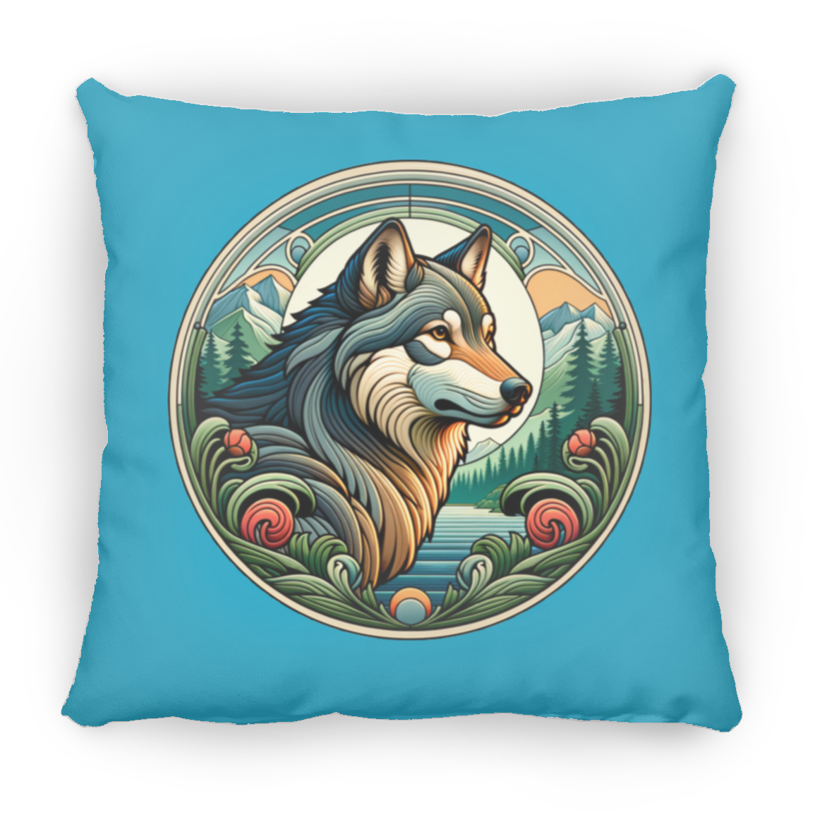 Wolf, Art Nouveau Style - Throw Pillows