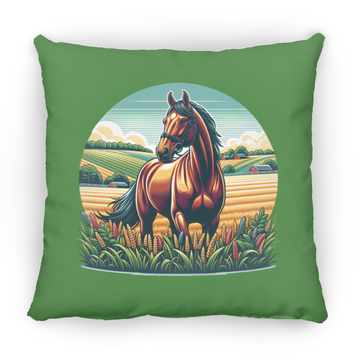 Bay Horse on Farm - Throw Pillows