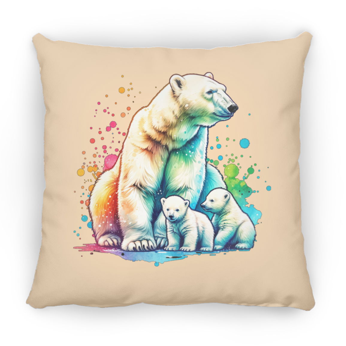Polar Bear Mom with Cubs - Throw Pillows