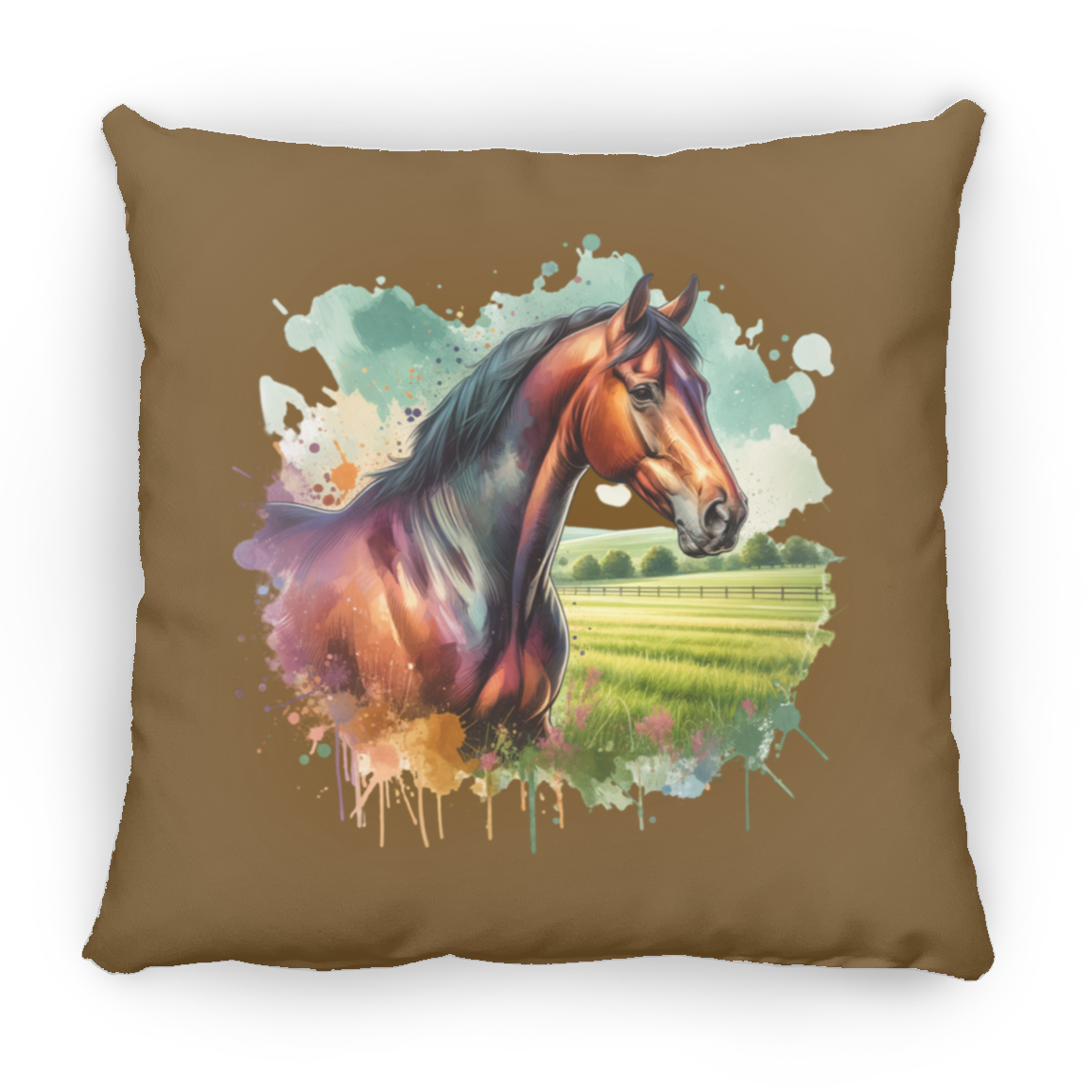 Bay Horse with Field - Throw Pillows