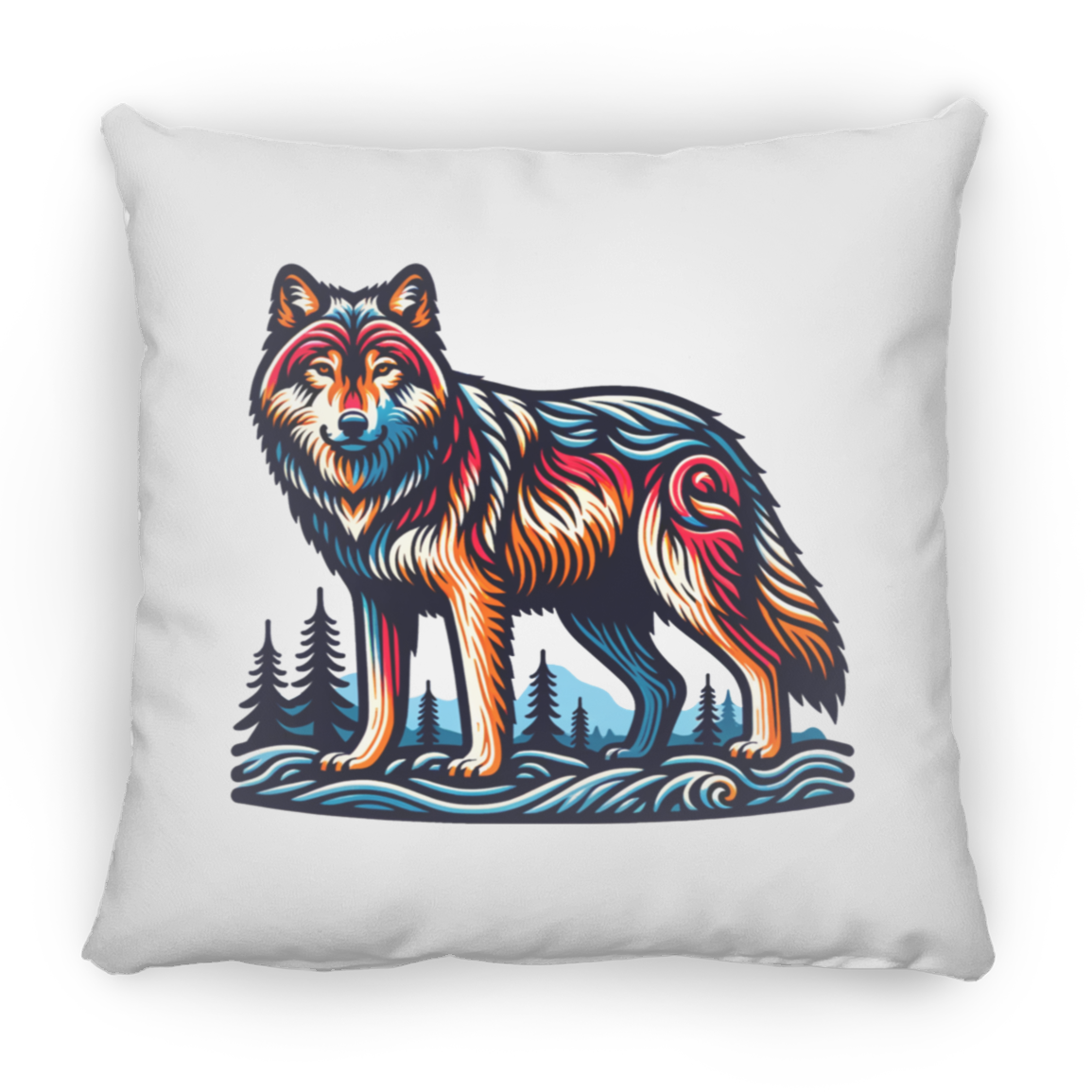 Wolf Block Print - Throw Pillows