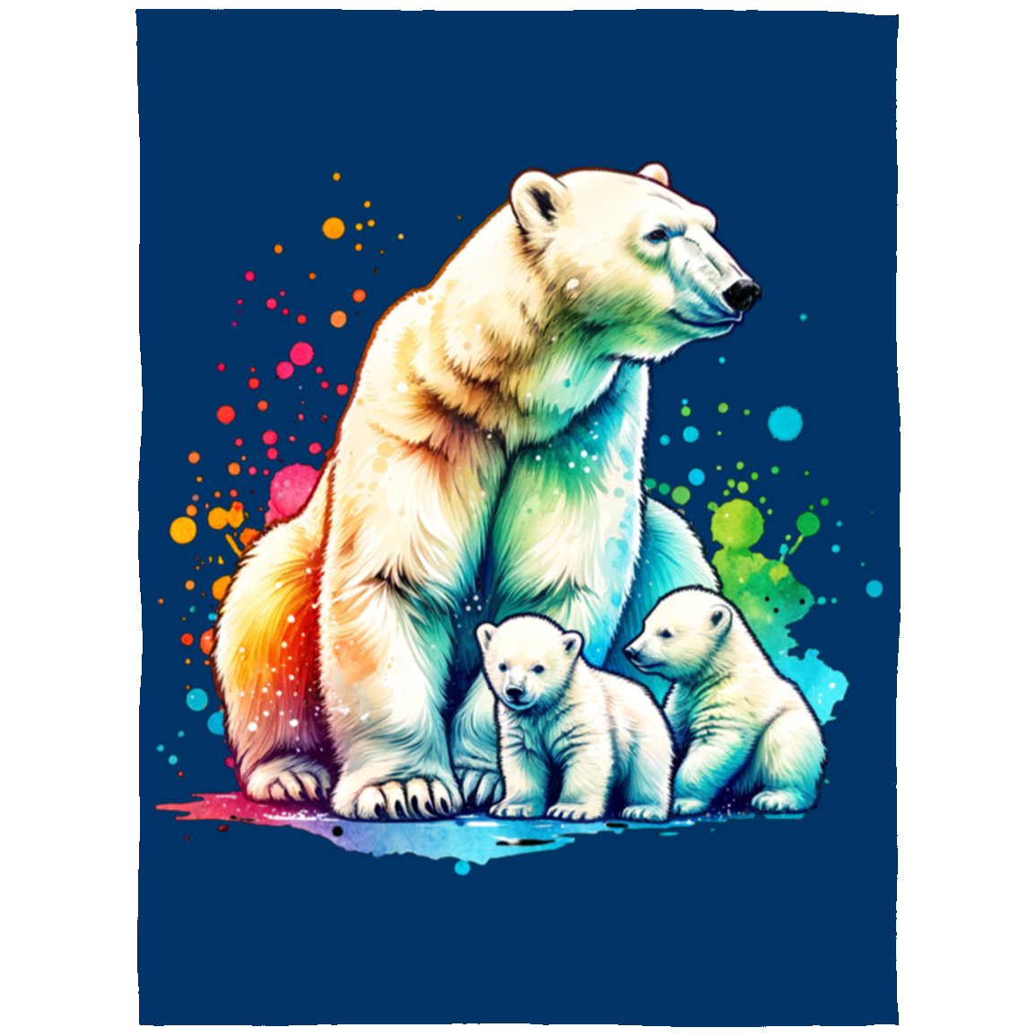 Polar Bear Mom with Cubs Fleece Blankets