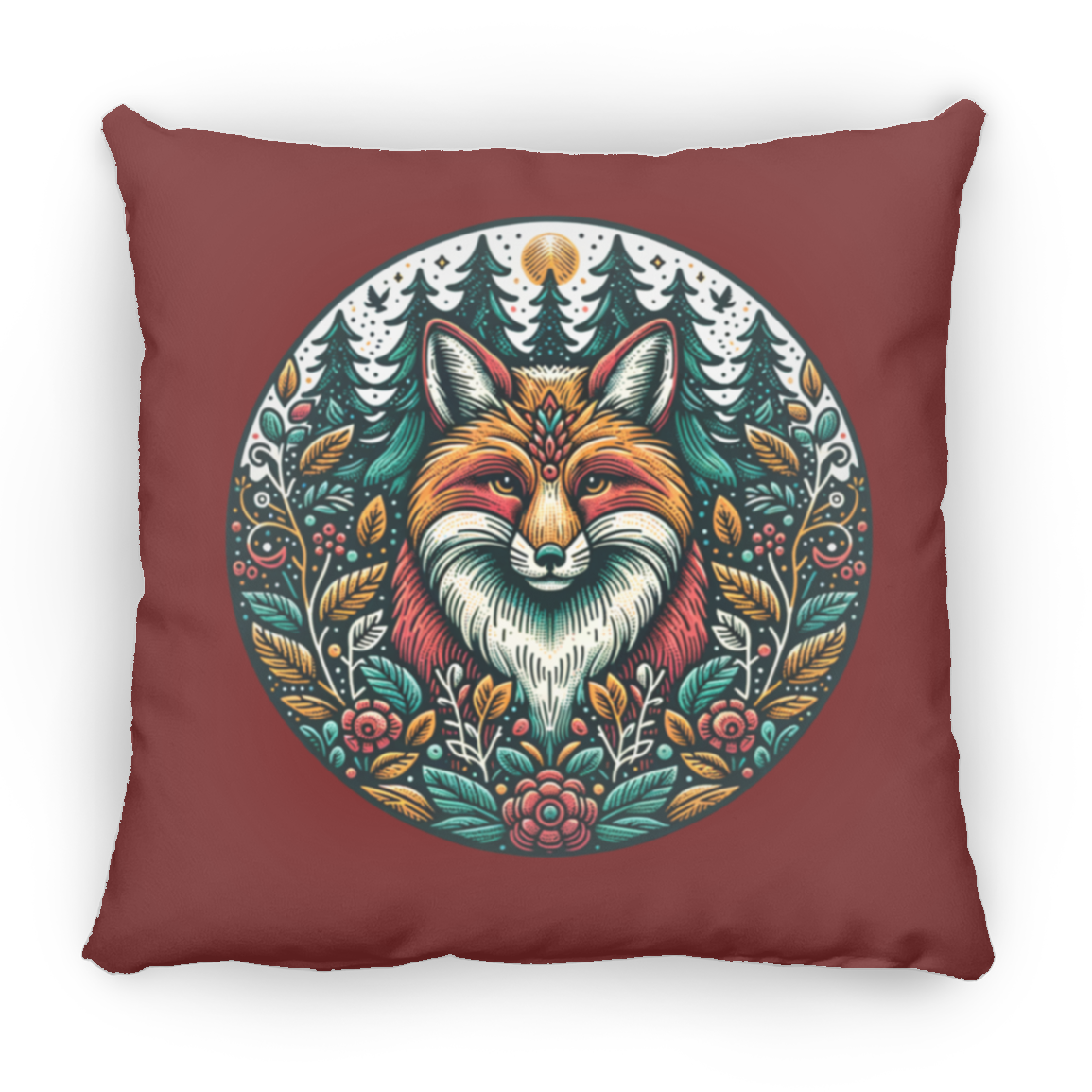 Fox Circle Folk Art - Throw Pillows