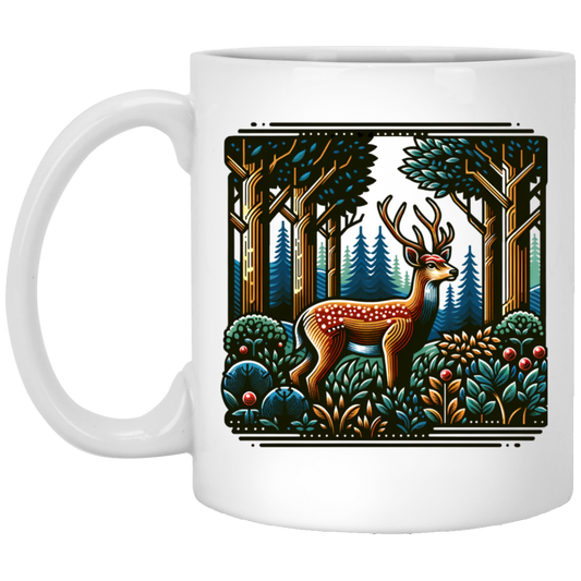 Deer in Forest Block Print - Mugs