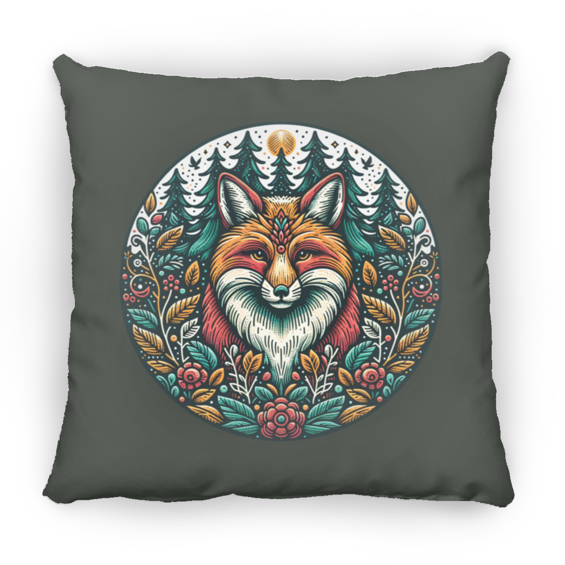 Fox Circle Folk Art - Throw Pillows