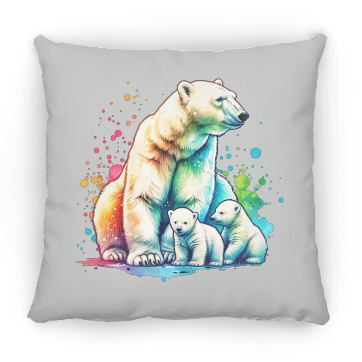 Polar Bear Mom with Cubs - Throw Pillows