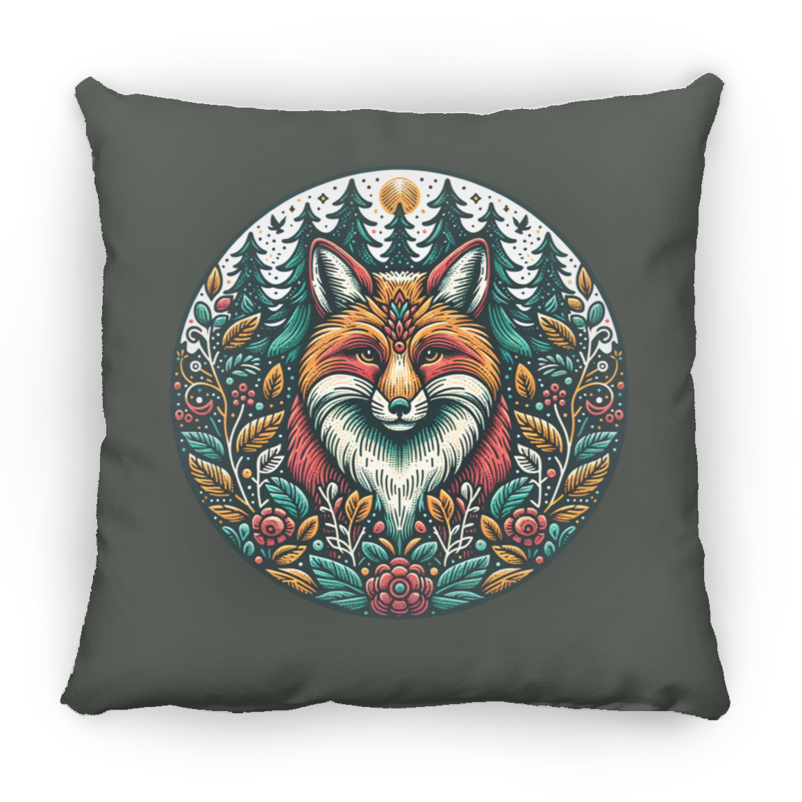 Fox Circle Folk Art - Throw Pillows