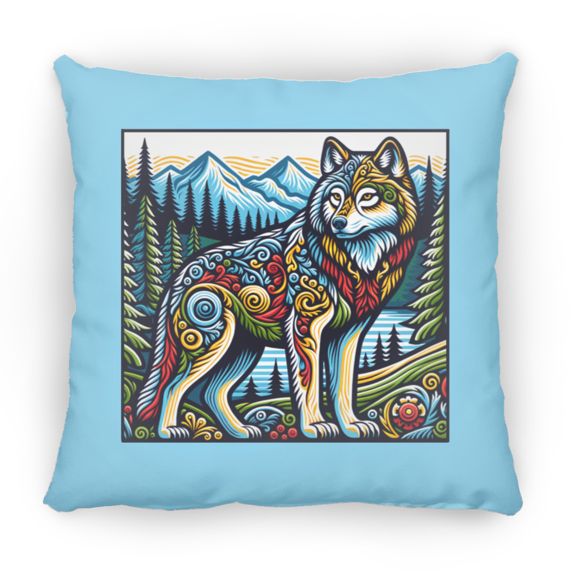Folk Art Wolf - Throw Pillows