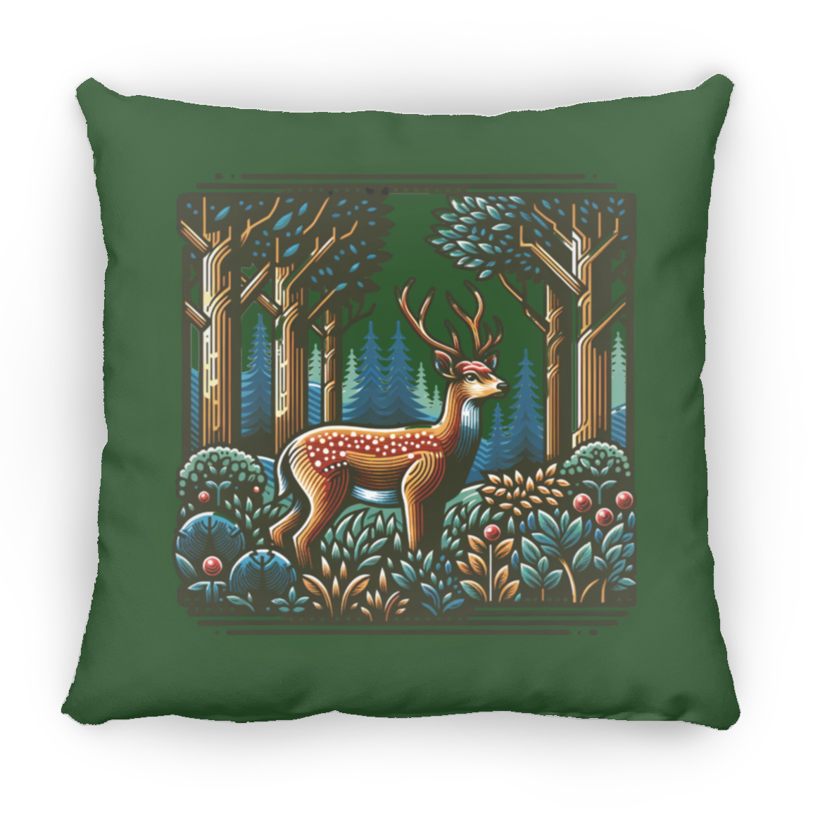 Deer in Forest Block Print - Throw Pillows
