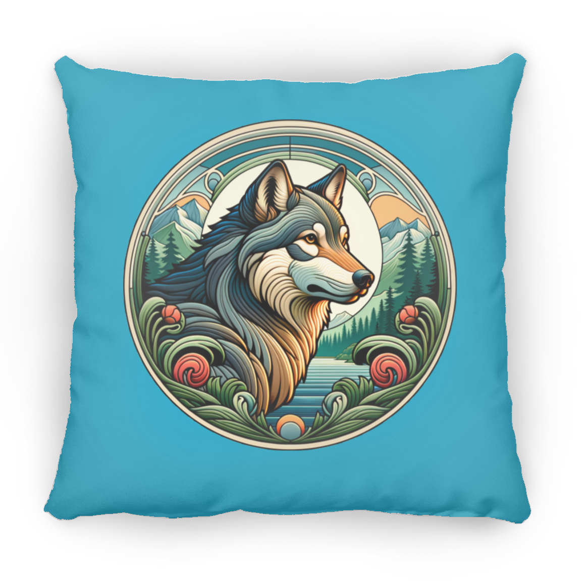 Wolf, Art Nouveau Style - Throw Pillows