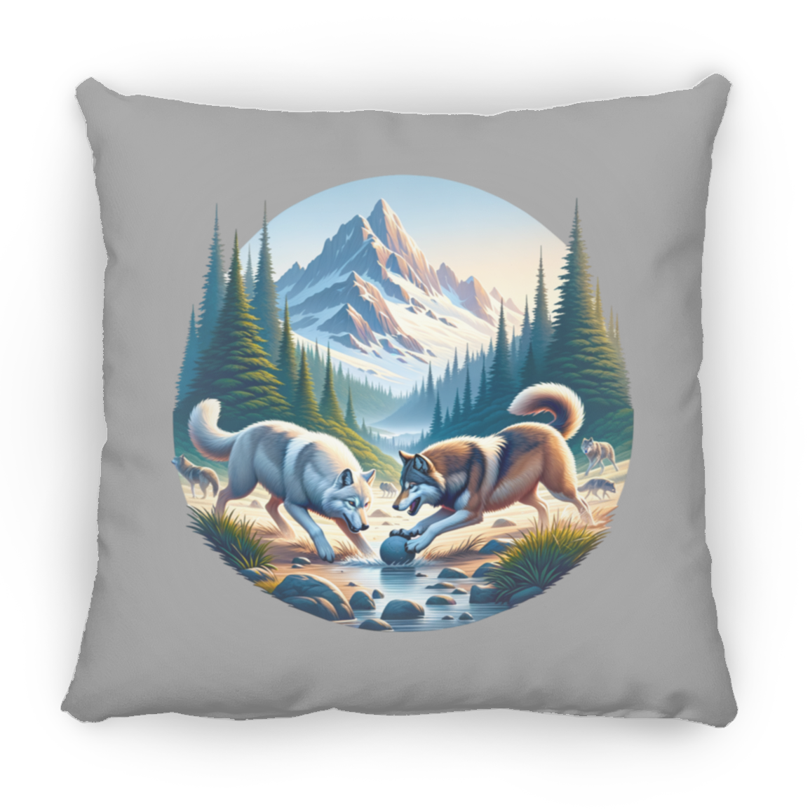 Wolves Playing - Throw Pillows