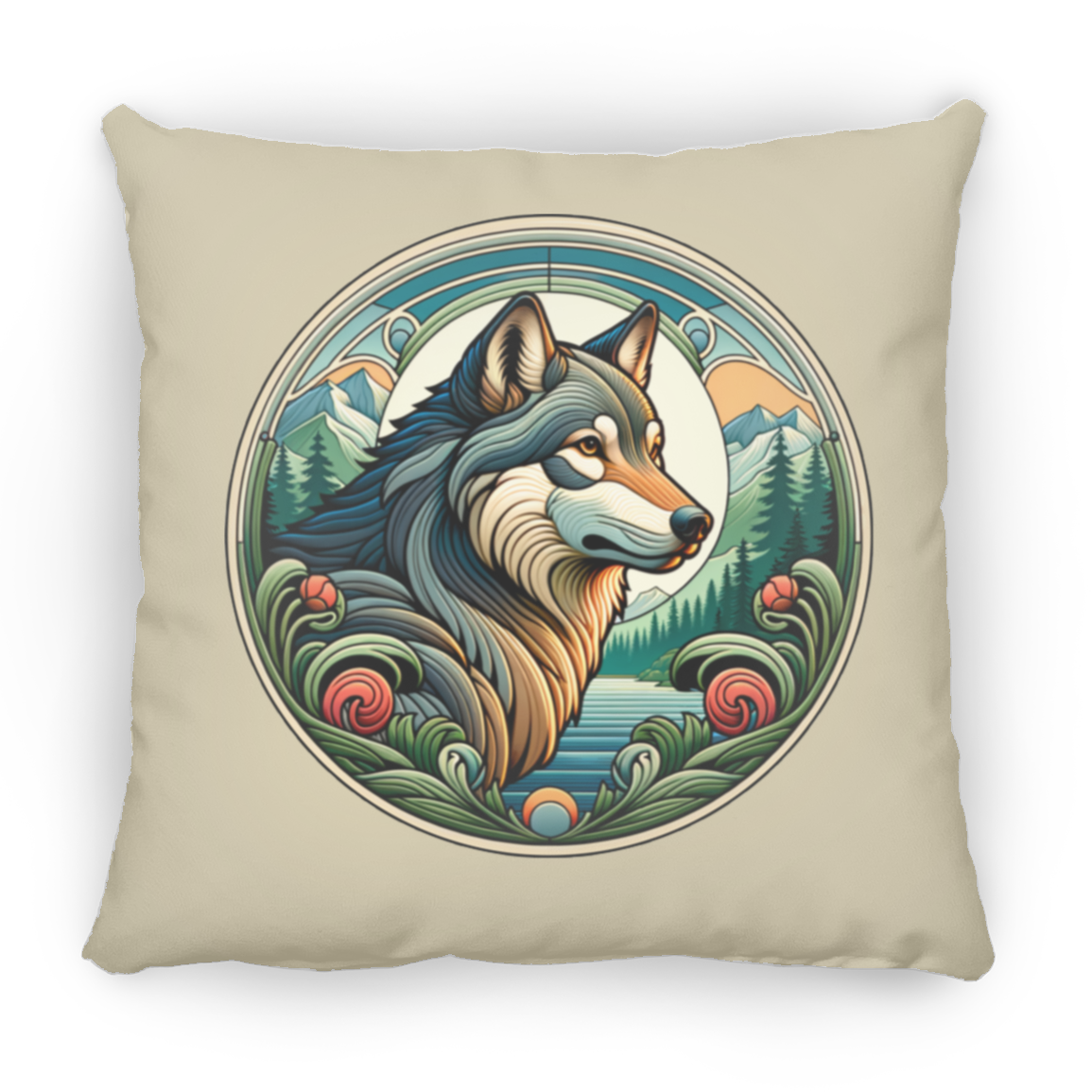 Wolf, Art Nouveau Style - Throw Pillows
