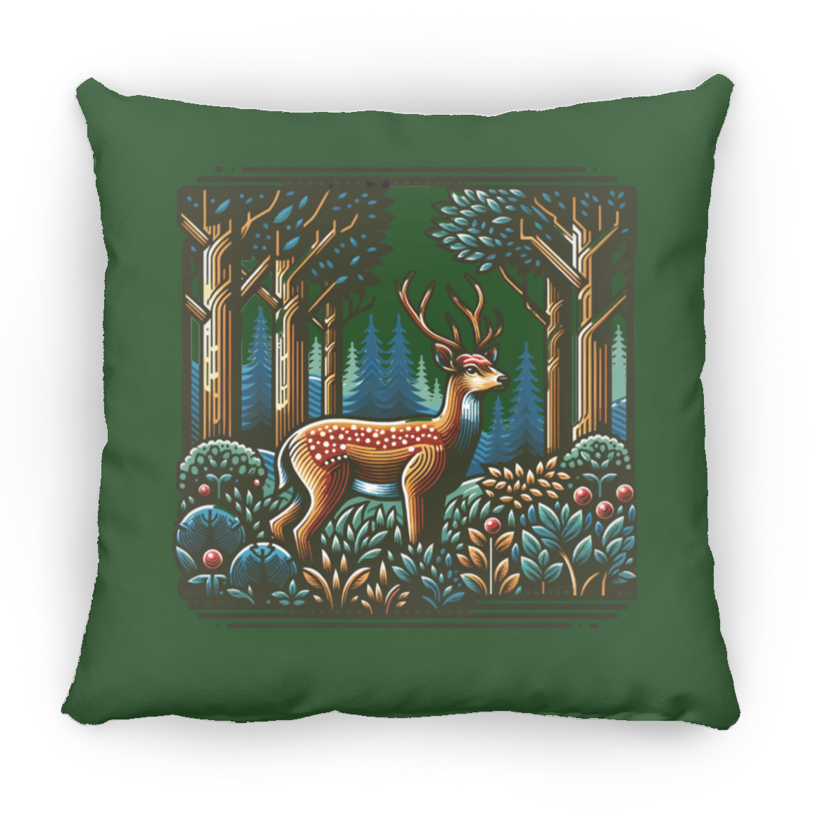 Deer in Forest Block Print - Throw Pillows