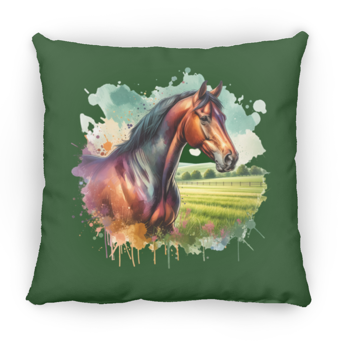 Bay Horse with Field - Throw Pillows