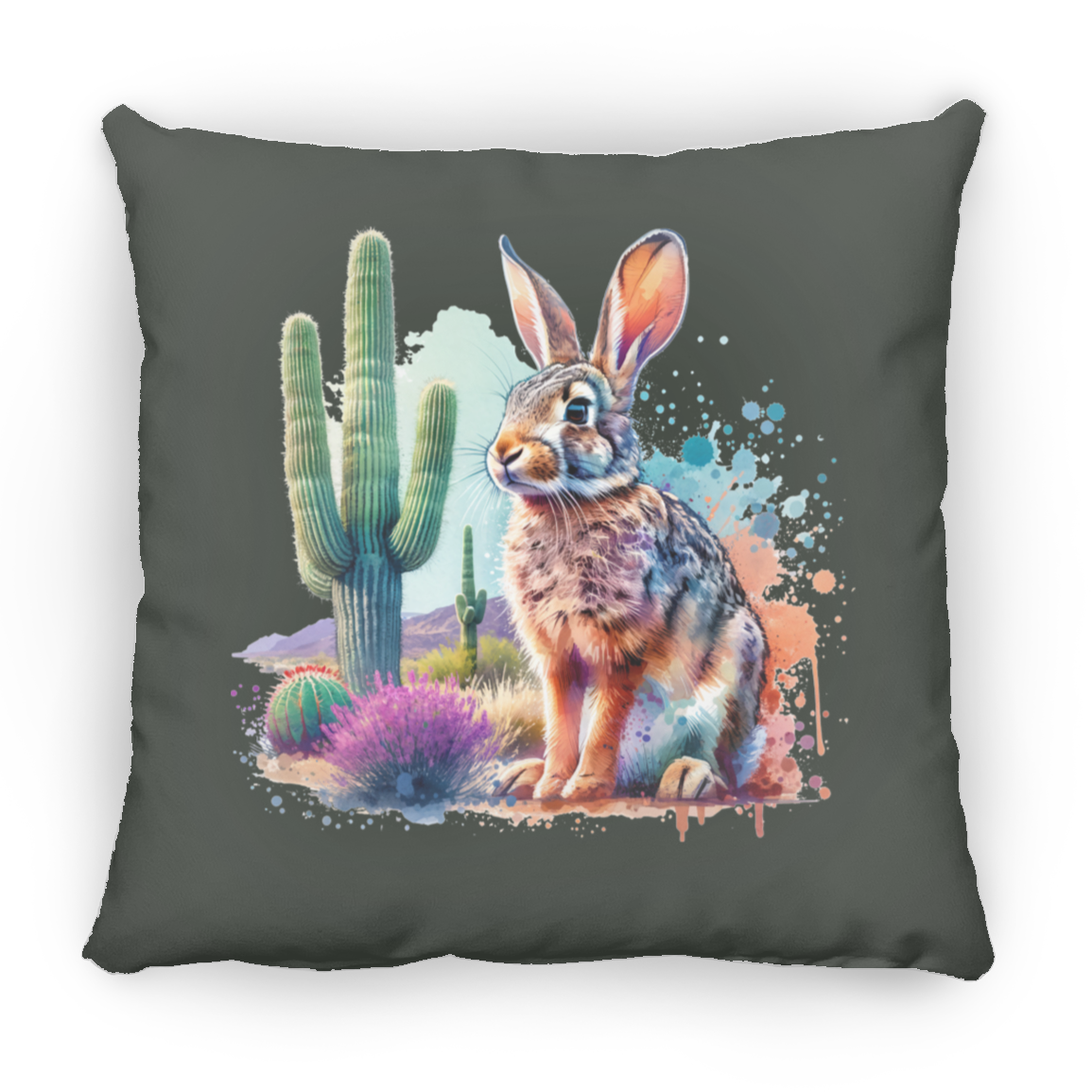 Jackrabbit with Saguaro - Throw Pillows