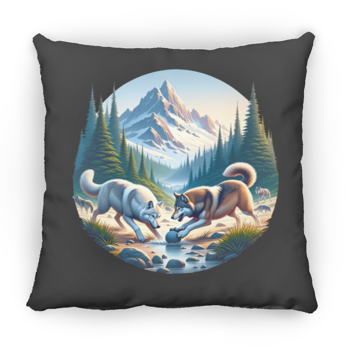 Wolves Playing - Throw Pillows