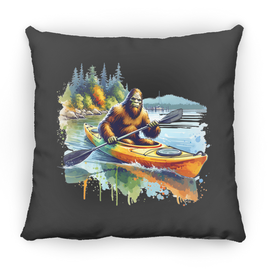Sasquatch in Kayak Throw Pillows
