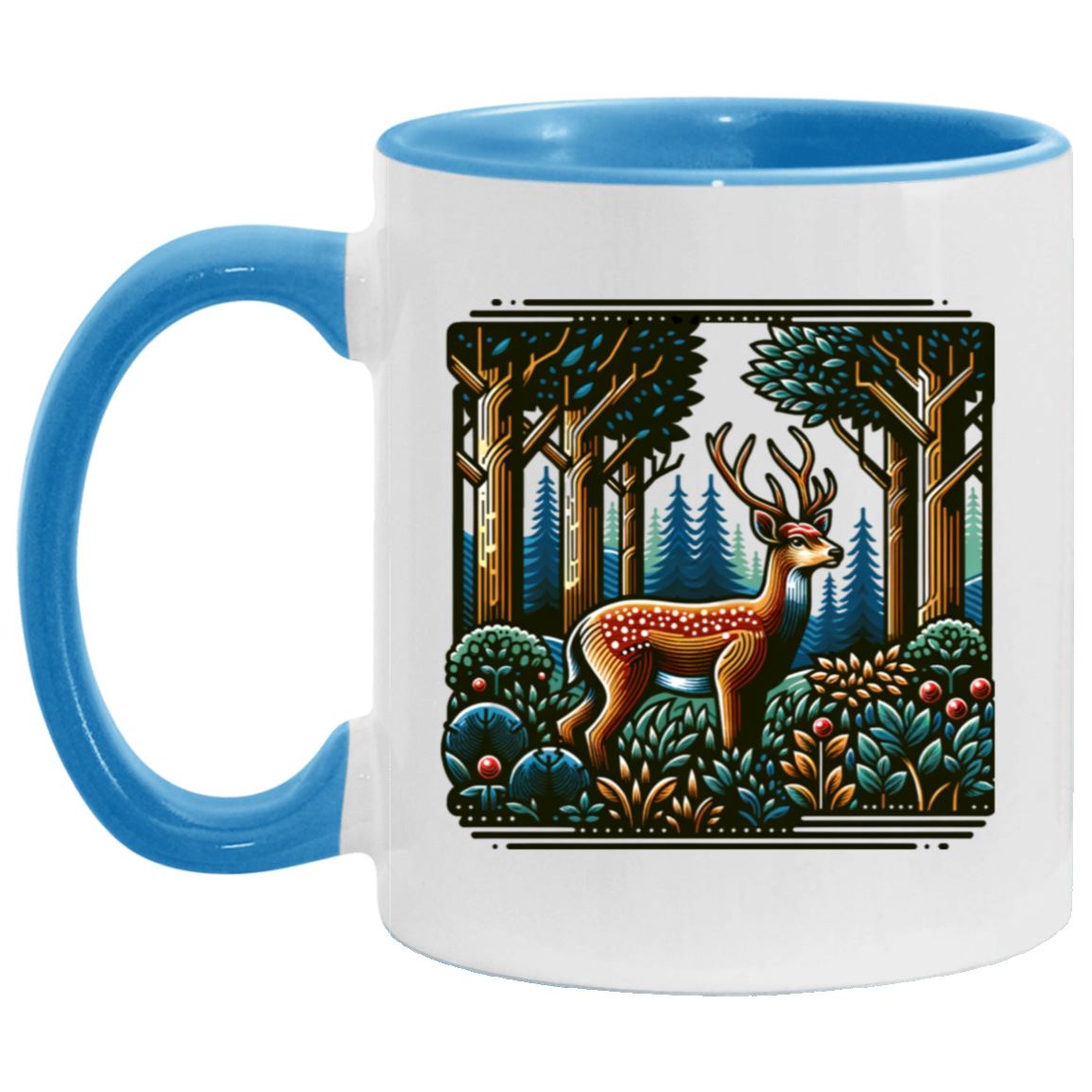 Deer in Forest Block Print - Mugs