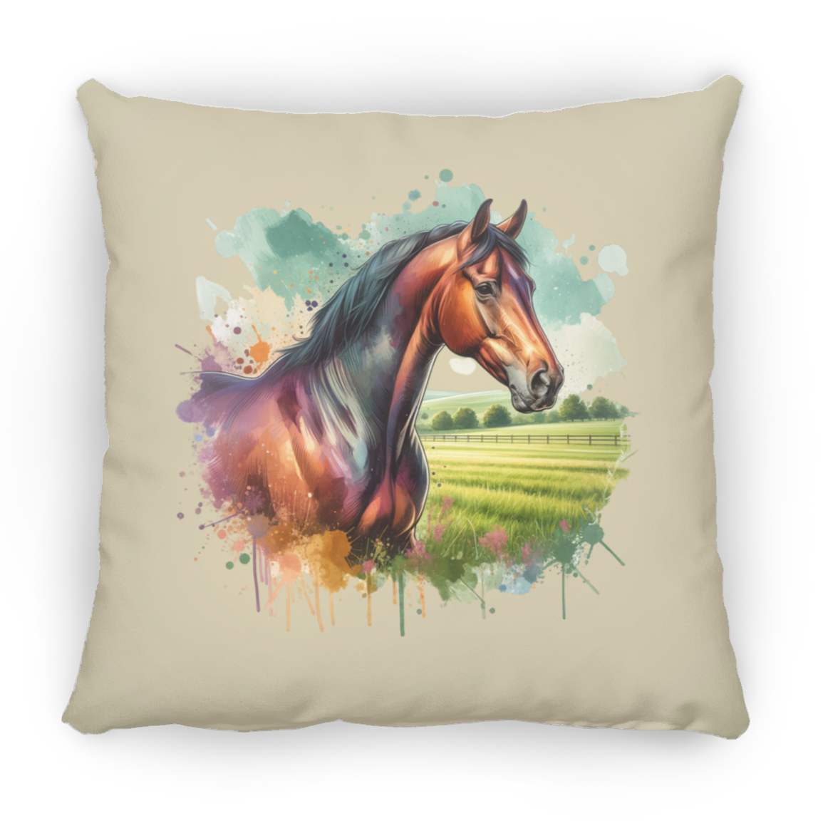 Bay Horse with Field - Throw Pillows