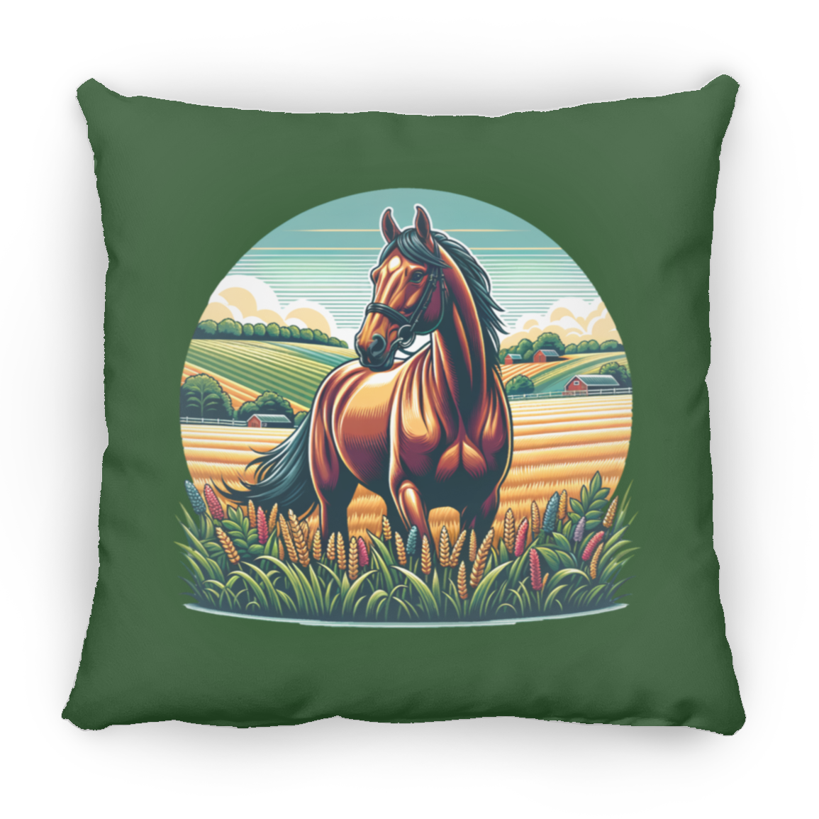 Bay Horse on Farm - Throw Pillows