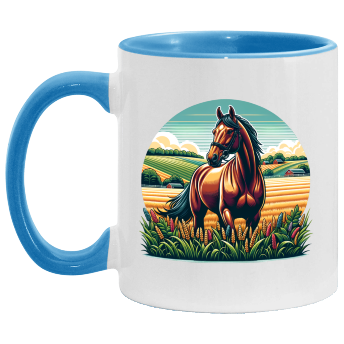 Bay Horse on Farm - Mugs