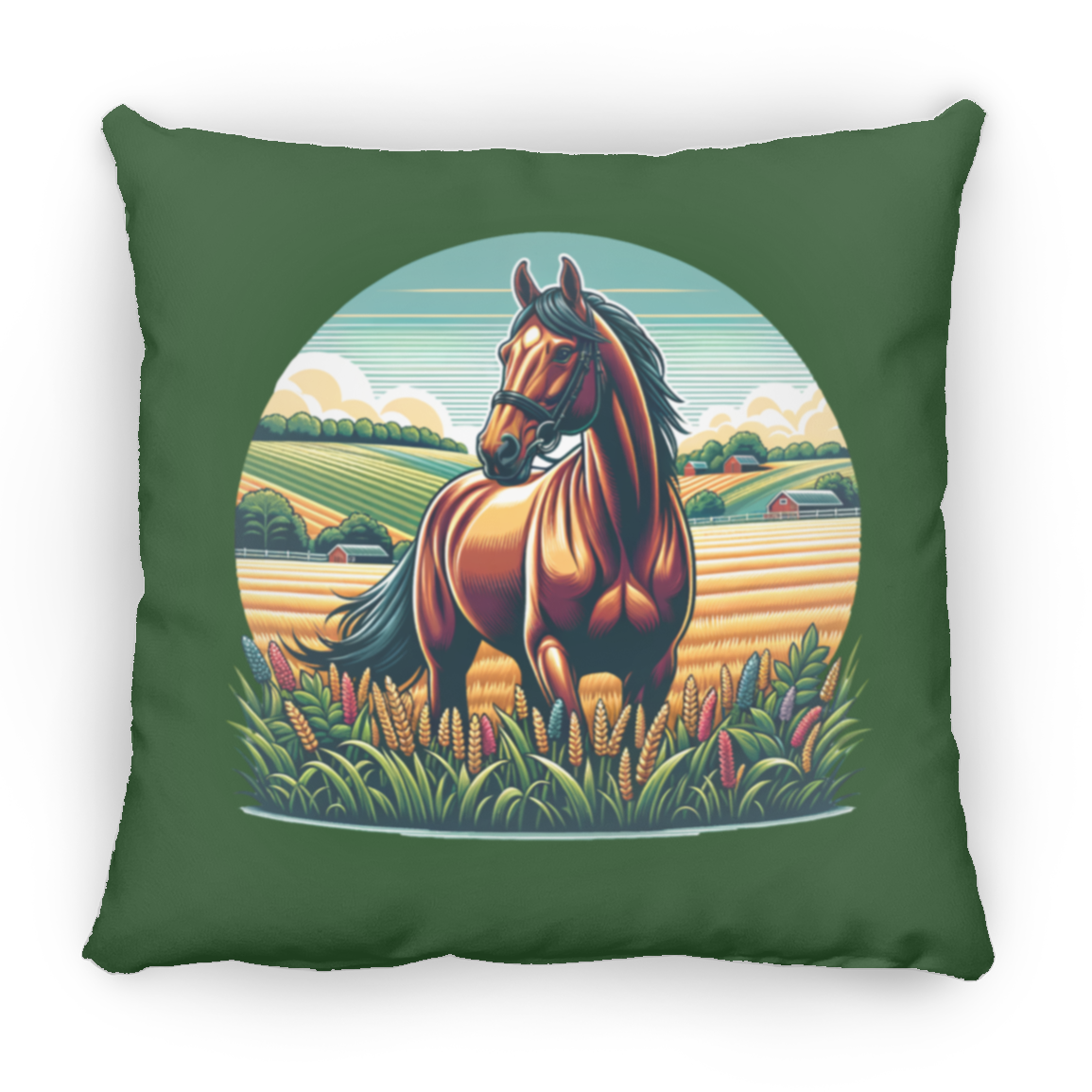 Bay Horse on Farm - Throw Pillows