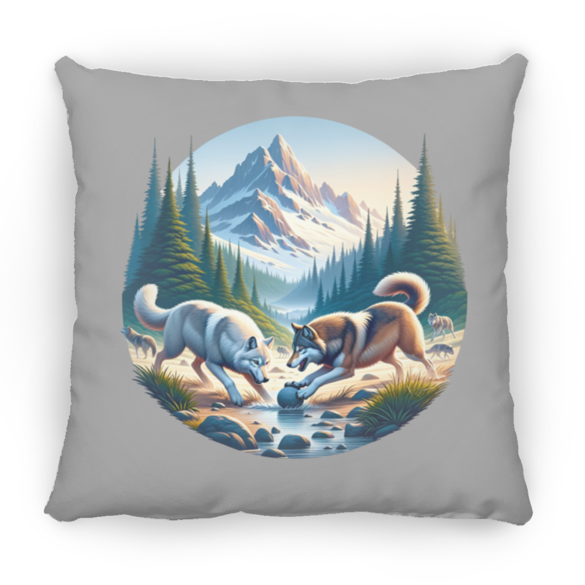 Wolves Playing - Throw Pillows