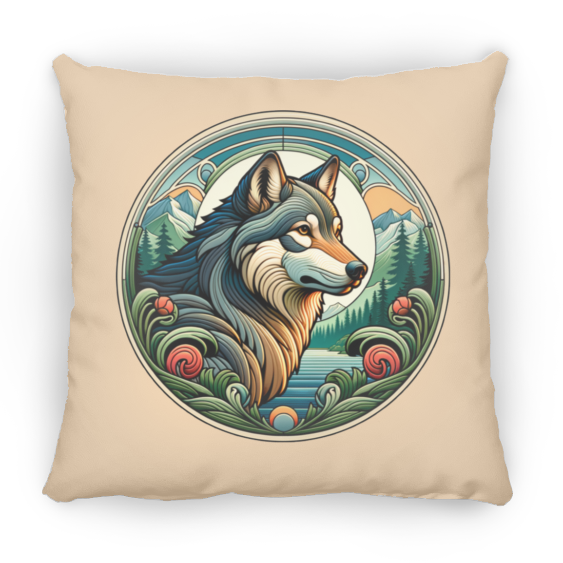 Wolf, Art Nouveau Style - Throw Pillows