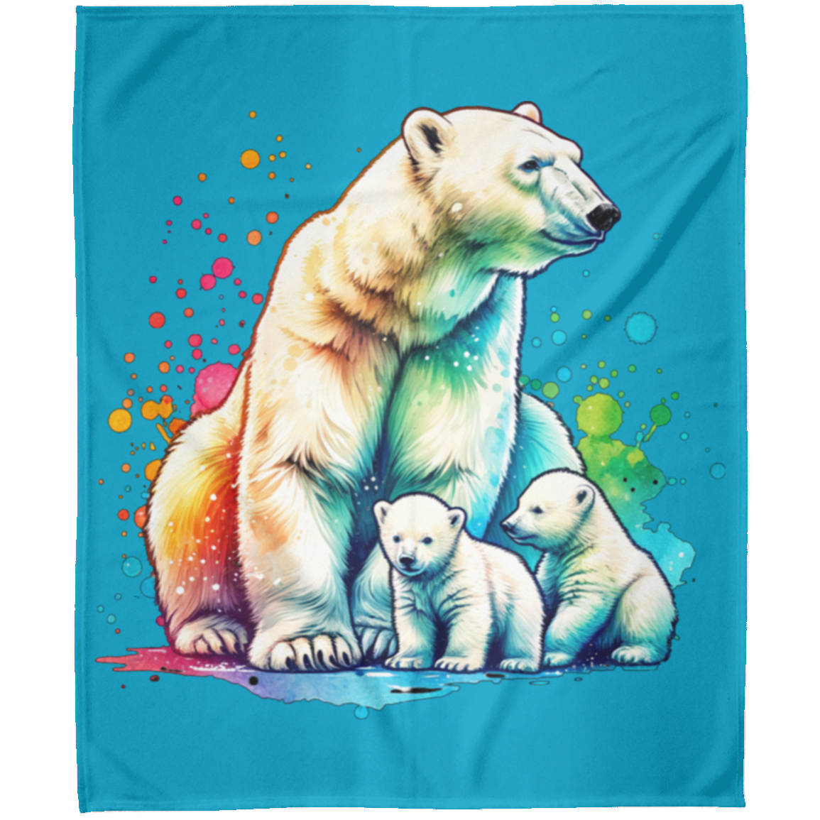 Polar Bear Mom with Cubs Fleece Blankets