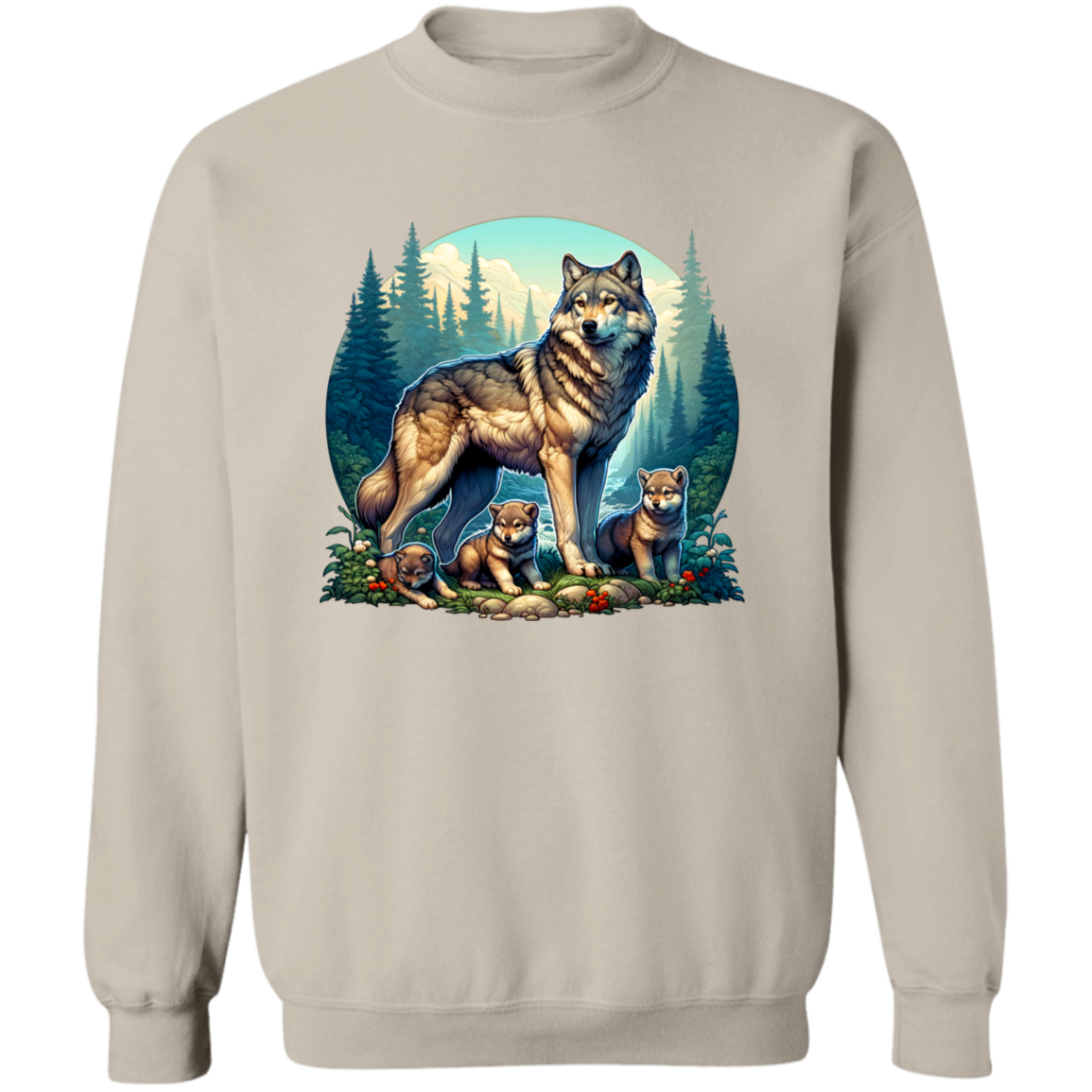 Wolf with 3 Pups sweatshirt
