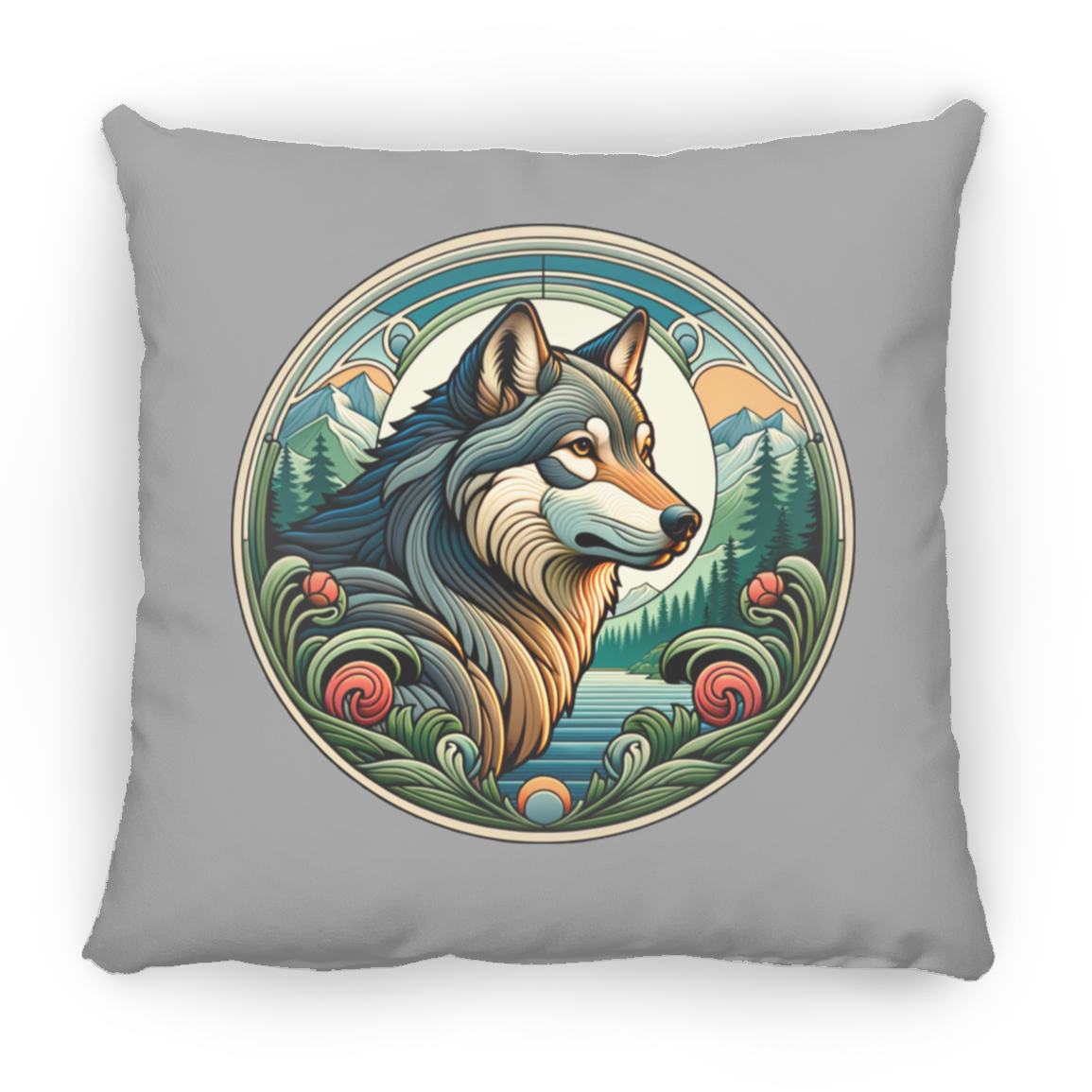 Wolf, Art Nouveau Style - Throw Pillows
