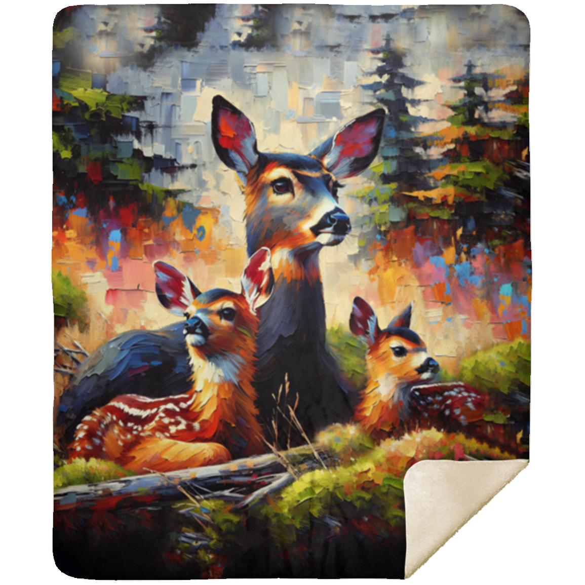 Black Tail Doe with Fawns Premium Sherpa Blankets