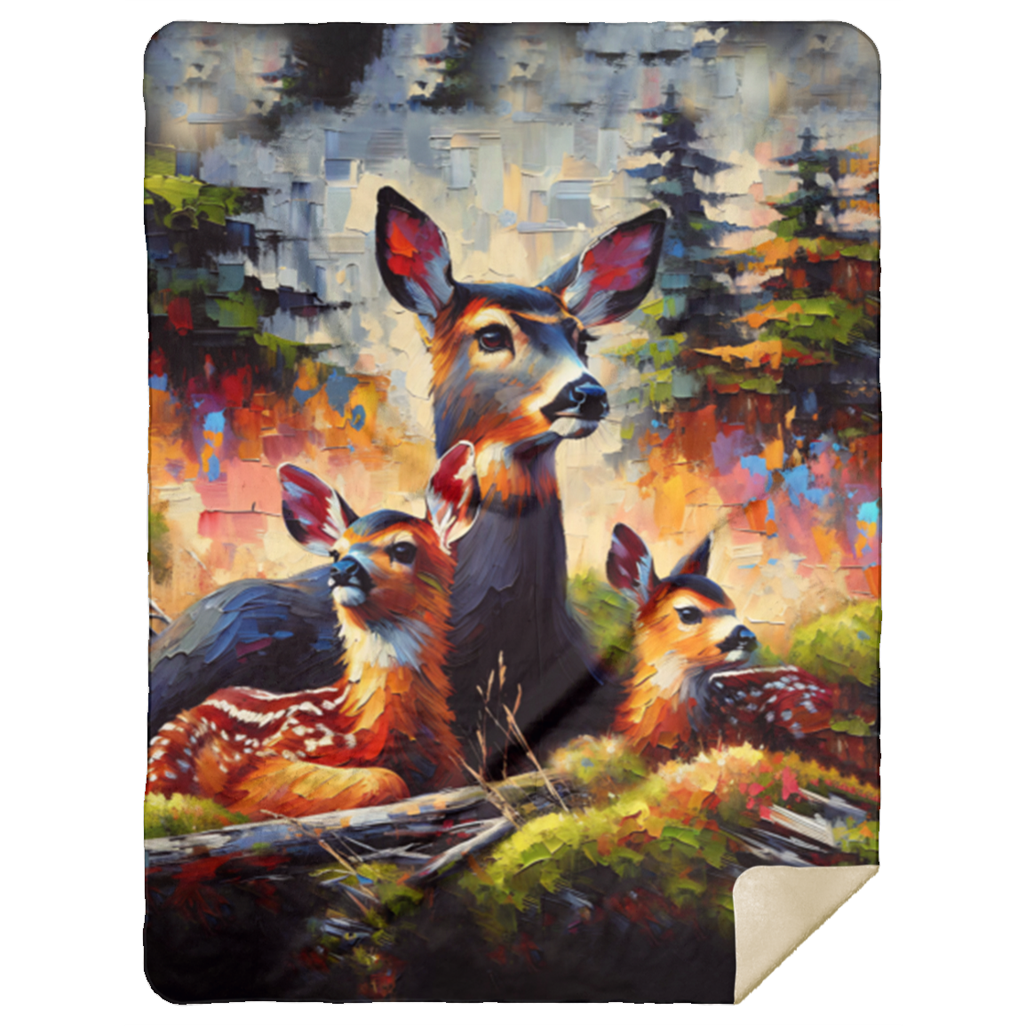 Black Tail Doe with Fawns Premium Sherpa Blankets