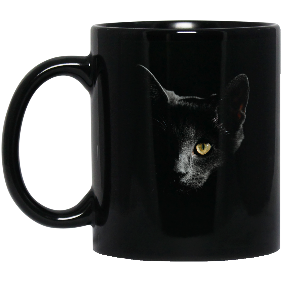 Smokey Gray Cat Face 11 and 15 oz Black Mugs