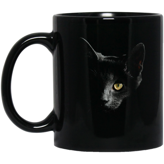 Smokey Gray Cat Face 11 and 15 oz Black Mugs