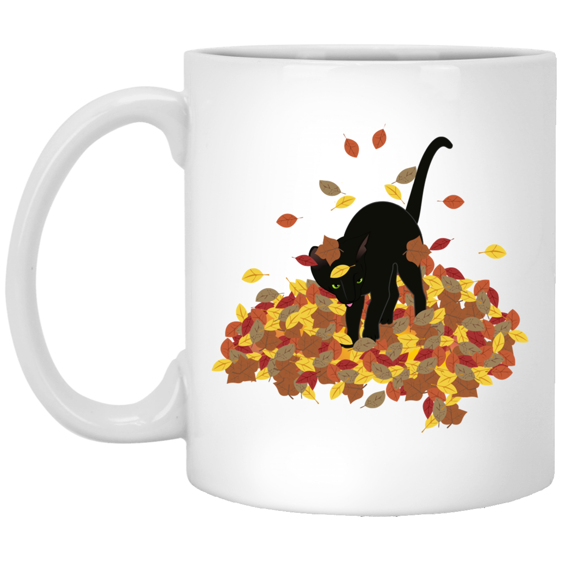 Cat in Leaves - White Mugs