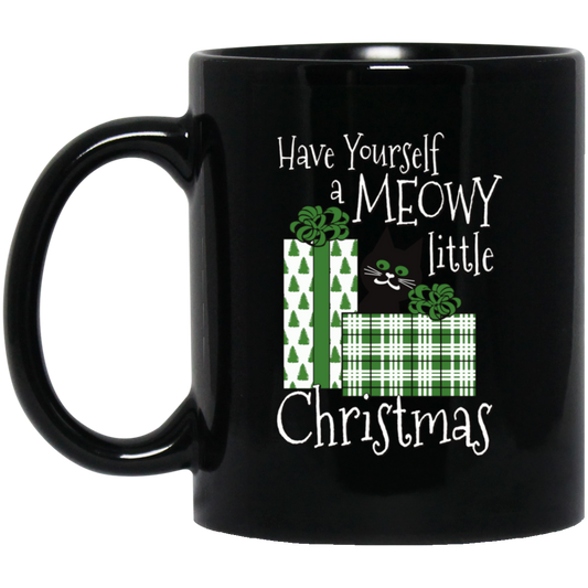 Meowy Little Christmas - 11 and 15 oz Black Mugs