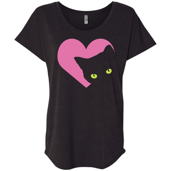 Black Cat Heart - Ladies Triblend Dolman Sleeve