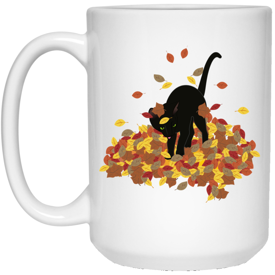 Cat in Leaves - White Mugs