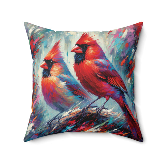 Early Winter Cardinal Pair - Square Pillow