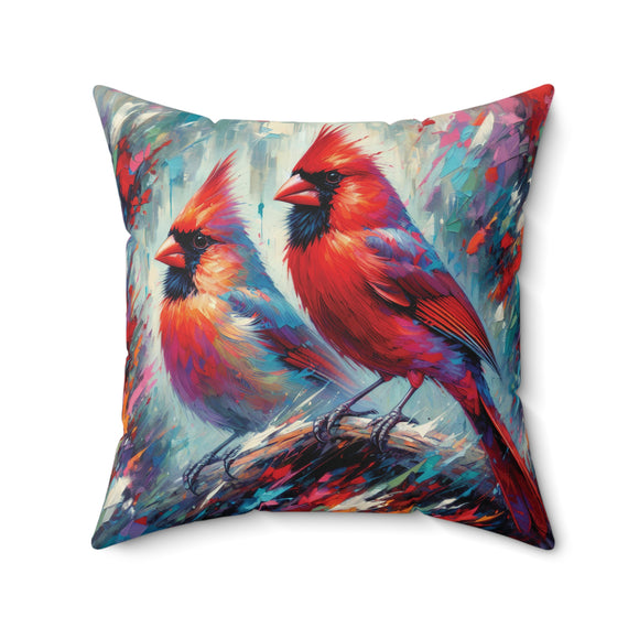 Early Winter Cardinal Pair Square Pillow