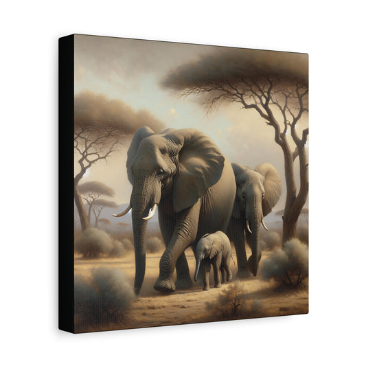 African Elephant Family Canvas Art Print