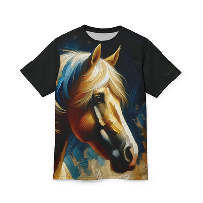 Palomino Horse Portrait Vibrant Art Tee | Colorful Unisex Cut & Sew T-Shirt, Wildlife Apparel, Unique Graphic Tee, Birthday Gift