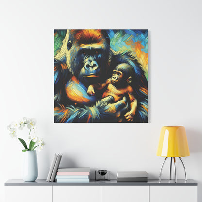 Gorilla Holding Baby Expressionist Canvas Art Print