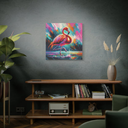 Canvas Wall Art - Flamingo Colorful Expressionist Style Print