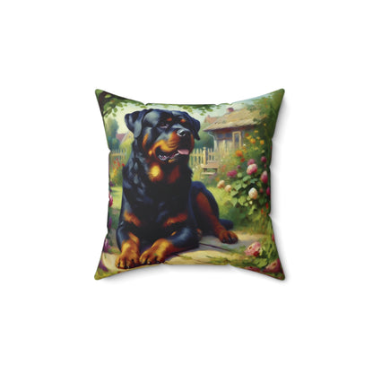 Rottweiler Throw Pillow - Impressionist Style Art - Rottweiler in Garden on Faux Suede Square Pillow